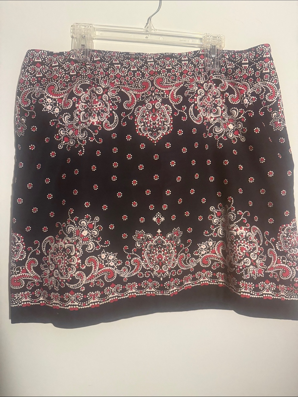 Navy & Red Paisley Print A-Line Skirt